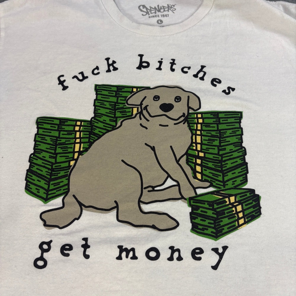 Spencer's Get Money Dog Graphic T-Shirt White‎ Large Mens Humor Tee